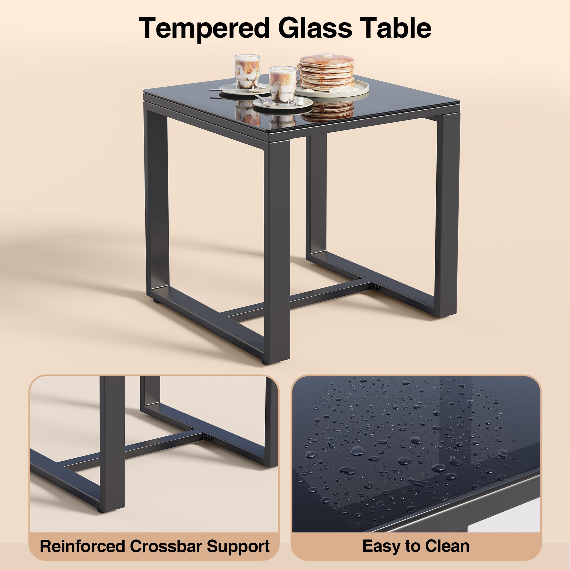 Qsun Juego de muebles de patio de 3 piezas para exteriores, juego de bistró mecedor, conversación de ratán al aire libre con mesa auxiliar para jardín, balcón, patio trasero, junto a la piscina (cojín