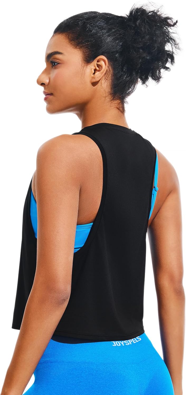 JOYSPELS Workout Tank Tops for Women, Ice Silk Quick Dry Athletic Crop Top, Loose Fit Running Yoga Gym Shirts - Image 2