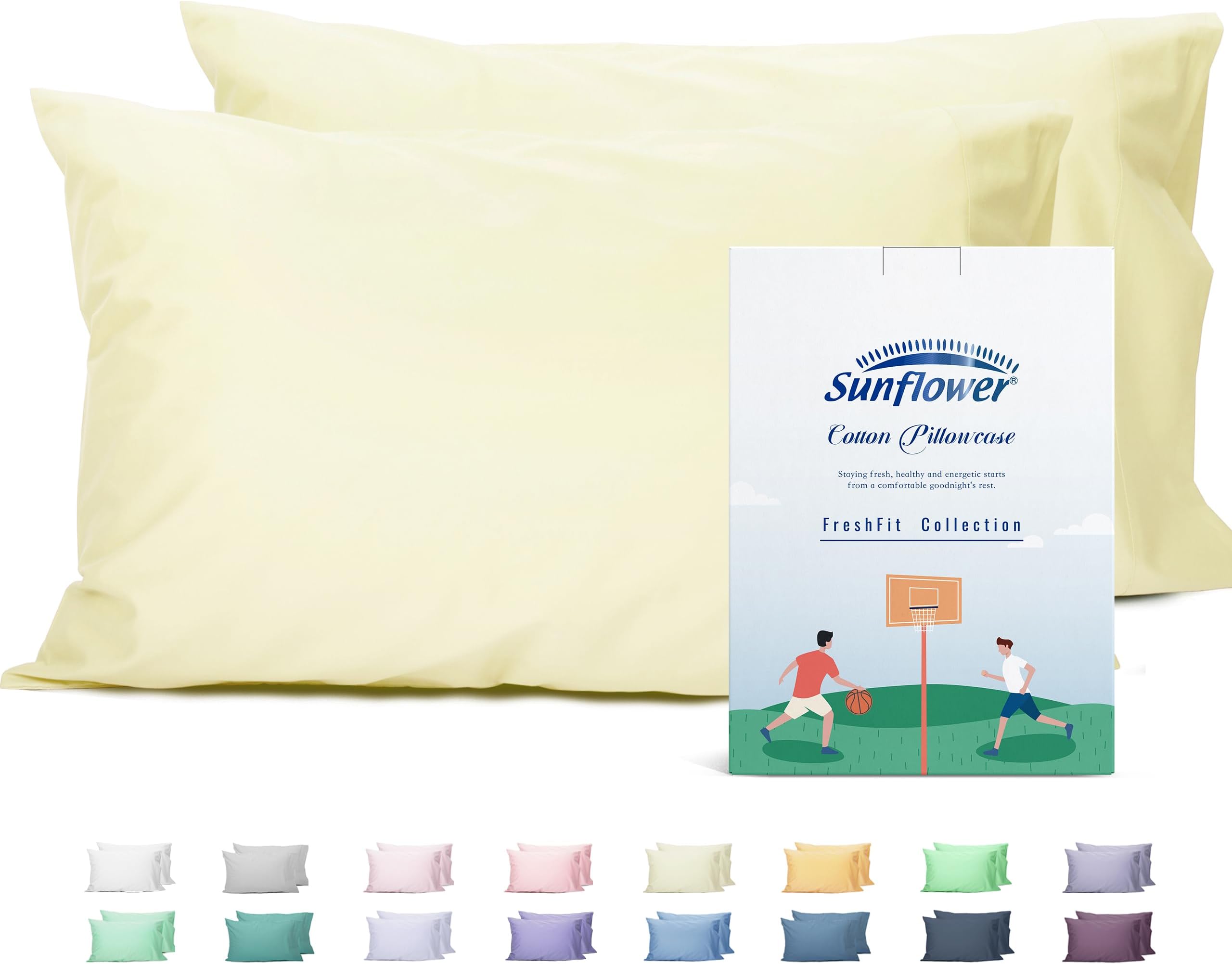 Sunflower King Pillowcases Set of 2, 100% Cotton King Pillow Cases 2, 20×40 inches Cream, Soft and Breathable