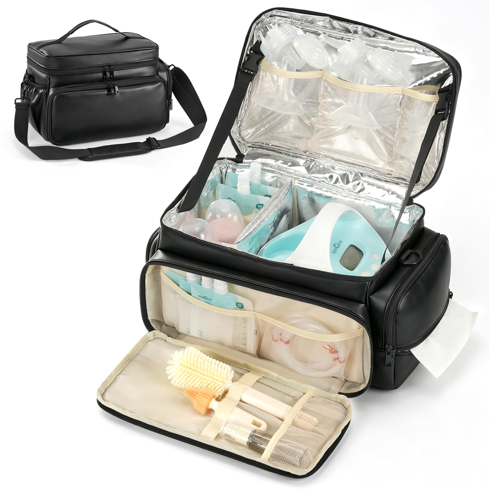 Uross Sac à lait maternel portable compatible avec tire-lait, sac isotherme multifonction pour les mères allaitantes, noir