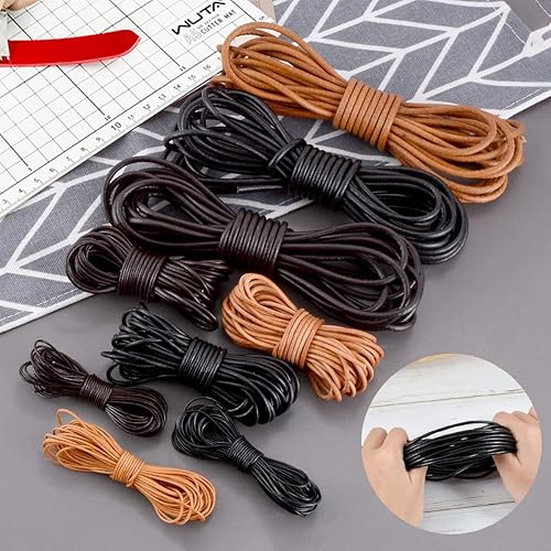 Miniatura 7 de WUTA Cuerdas redondas de cuero de vacuno, tiras de cuero genuino para hacer joyas, pulseras, collares, cuentas, cordones para hacer manualidades