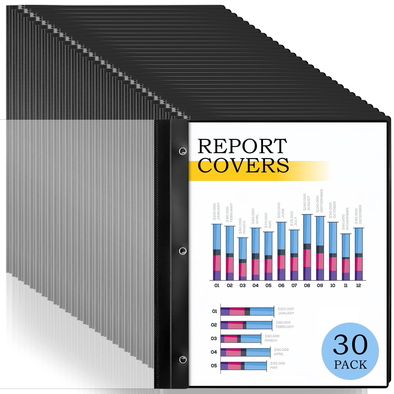 30 Pack Report Covers, COIDEA Report Covers with 3-Prong Fasteners