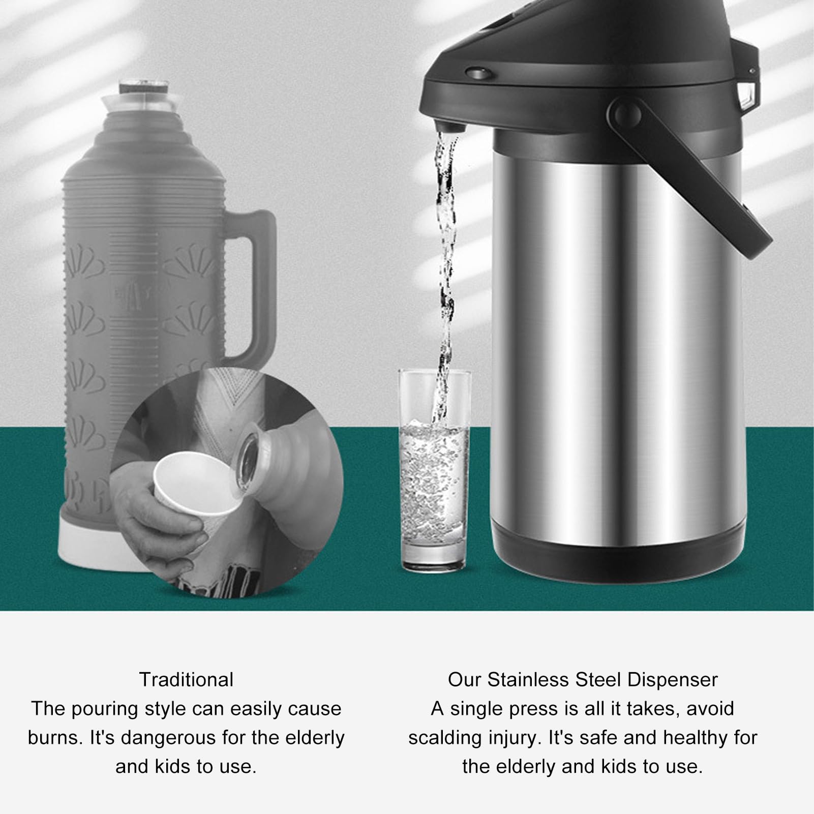 Dispensador de café aislado de, dispensador de bebidas térmicas de acero inoxidable, dispensador de bebidas calientes aisladas con bomba para agua fría caliente (1.6l)