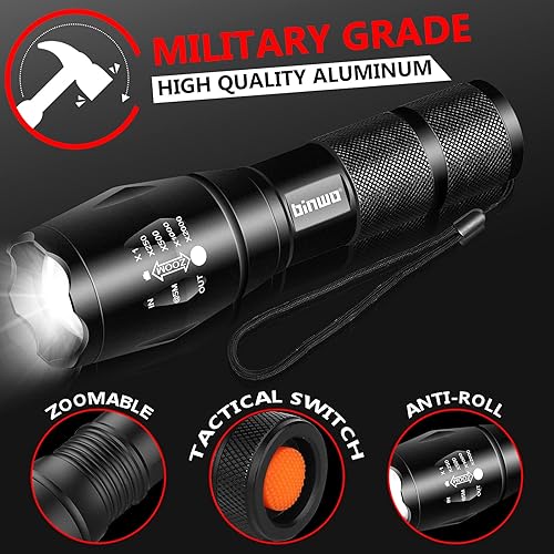 Miniatura 5 de Binwo - Linterna táctica LED, superbrillante, 2000 lúmenes, XML, T6, LED, portátil, resistente al agua, linterna con 5 modos de luz, 2 unidades