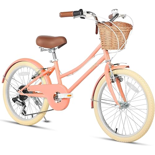 Glerc 20 24 26 Inch Beach Cruiser Bike, 6-Speed Hybrid City Bicycle for Girls Youth and Over 6 Years Old, Missy Bike with Wicker Basket & Lightweight, Multiple Colors
