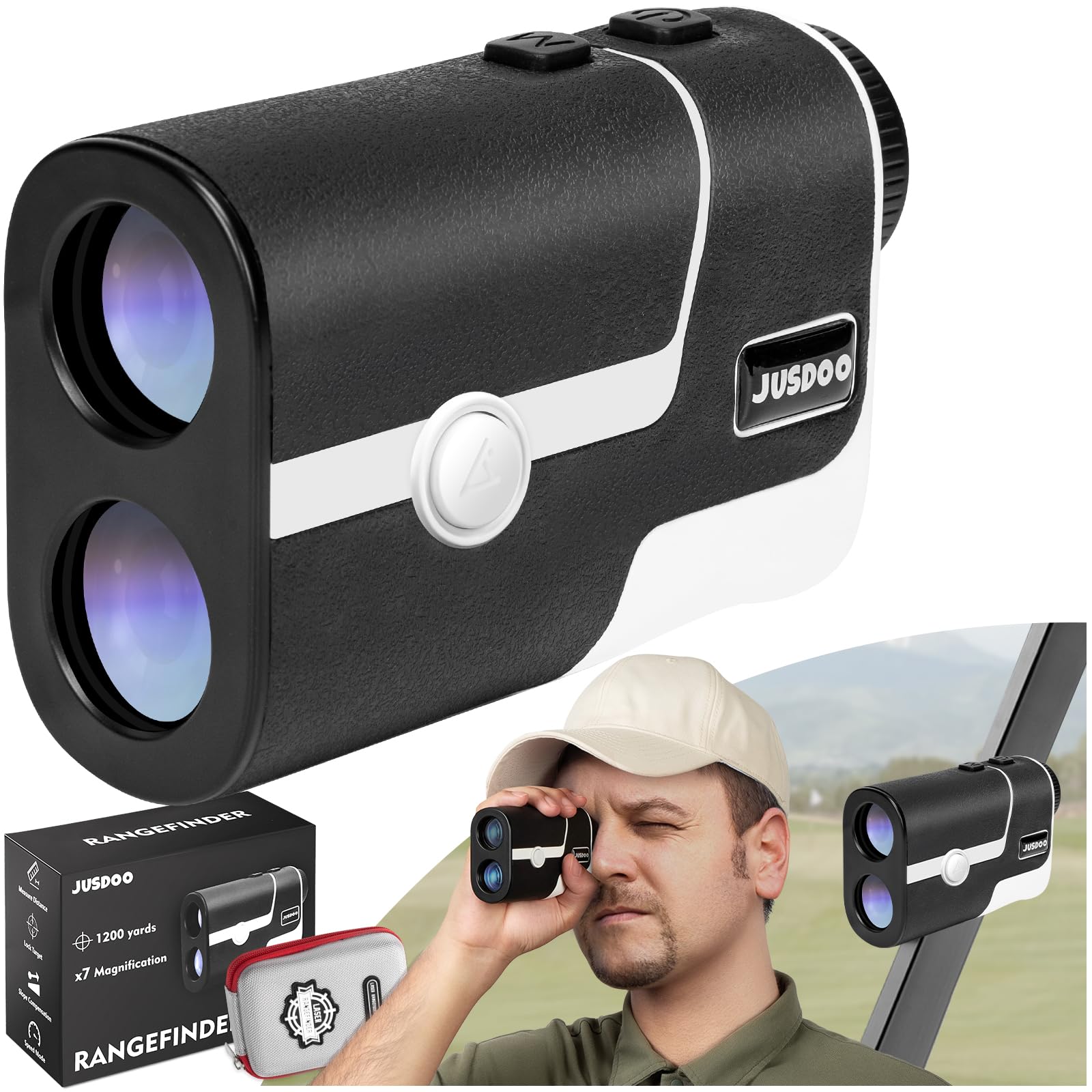 Telemetro da golf con pendenza, telemetro laser da 1200 metri per golf e caccia, ingrandimento 7x con alta precisione, vibrazione di bloccaggio del palo della bandiera, batteria ricaricabile,