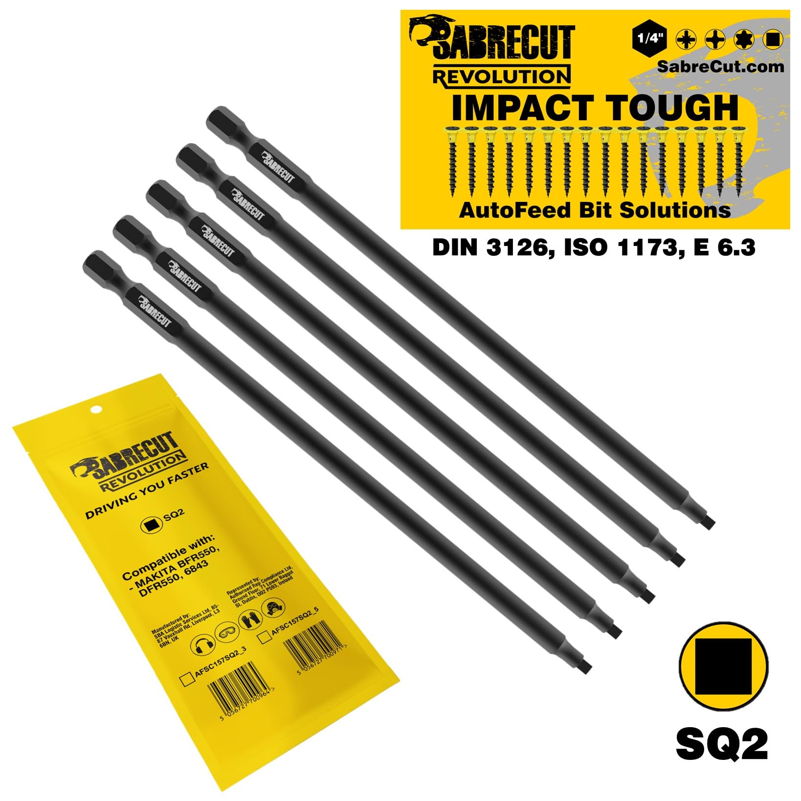 5 x SabreCut AFSC157SQ2_5 157mm SQ2 Autofeed Collated Drywall Screwdriver Gun Bits Single Ended Square No.2 Heavy Duty Compatible with Makita BFR550 6843 DFR550 - Image 3
