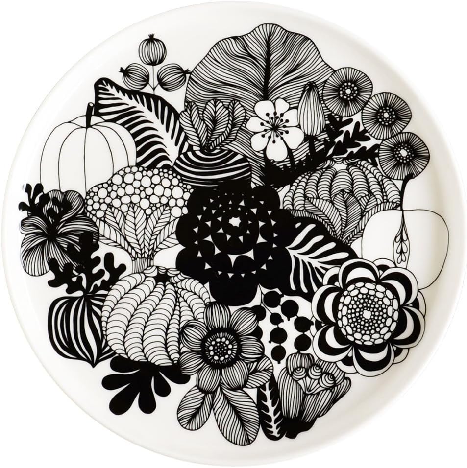 Marimekko 068422 190 Marimekko Plate, 7.9 inches (20 cm), Siirtolapuutarha Dish White x Black