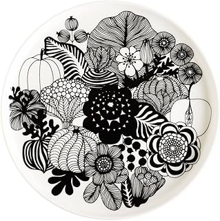 Marimekko 068422 190 Marimekko Plate, 7.9 inches (20 cm), Siirtolapuutarha Dish White x Black