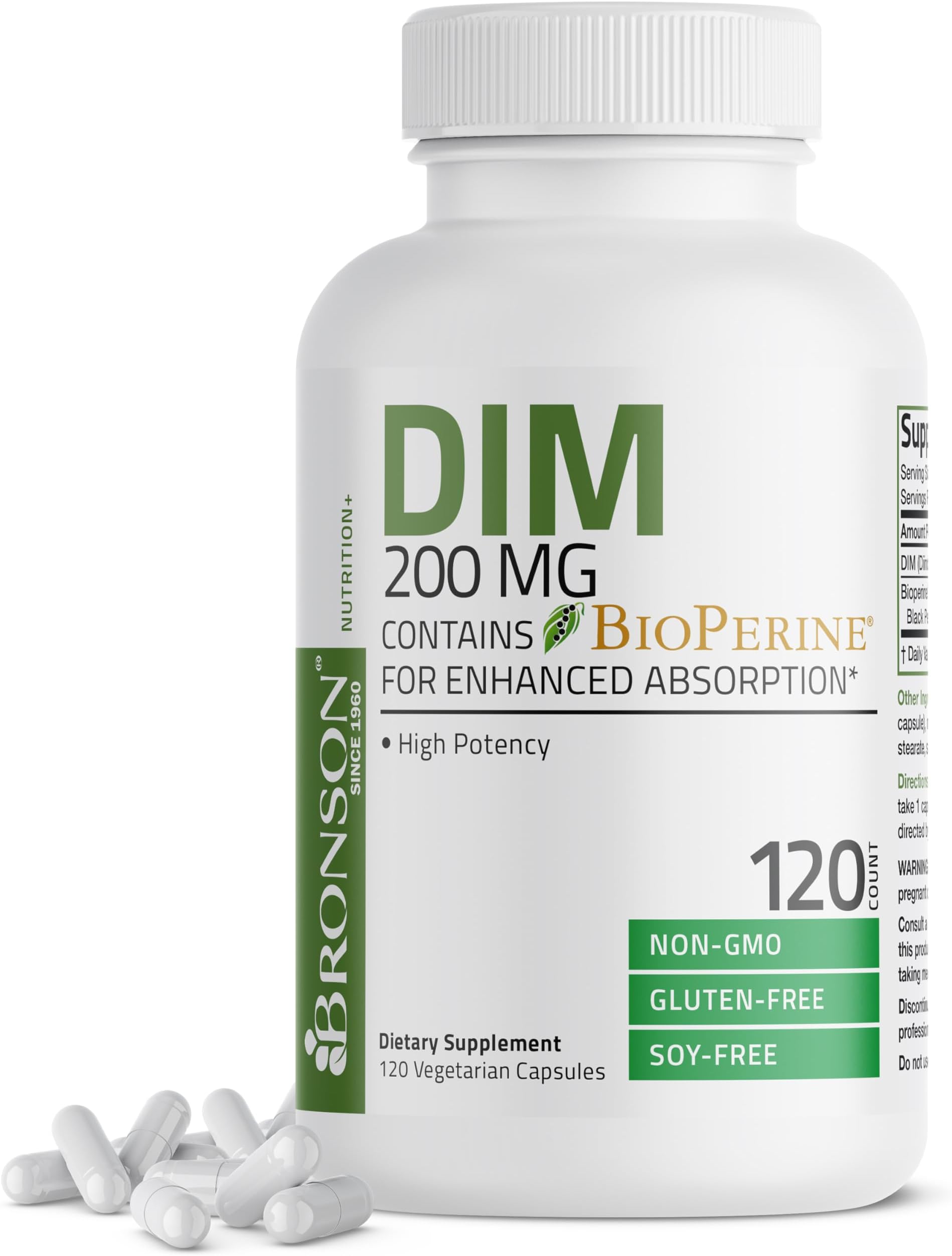 DIM Supplement 200 MG Diindolymethane with BioPerine for Enhanced Absorption, Estrogen Metabolism & Maintains Balanced Hormone Levels, 120 Vegetarian Capsules