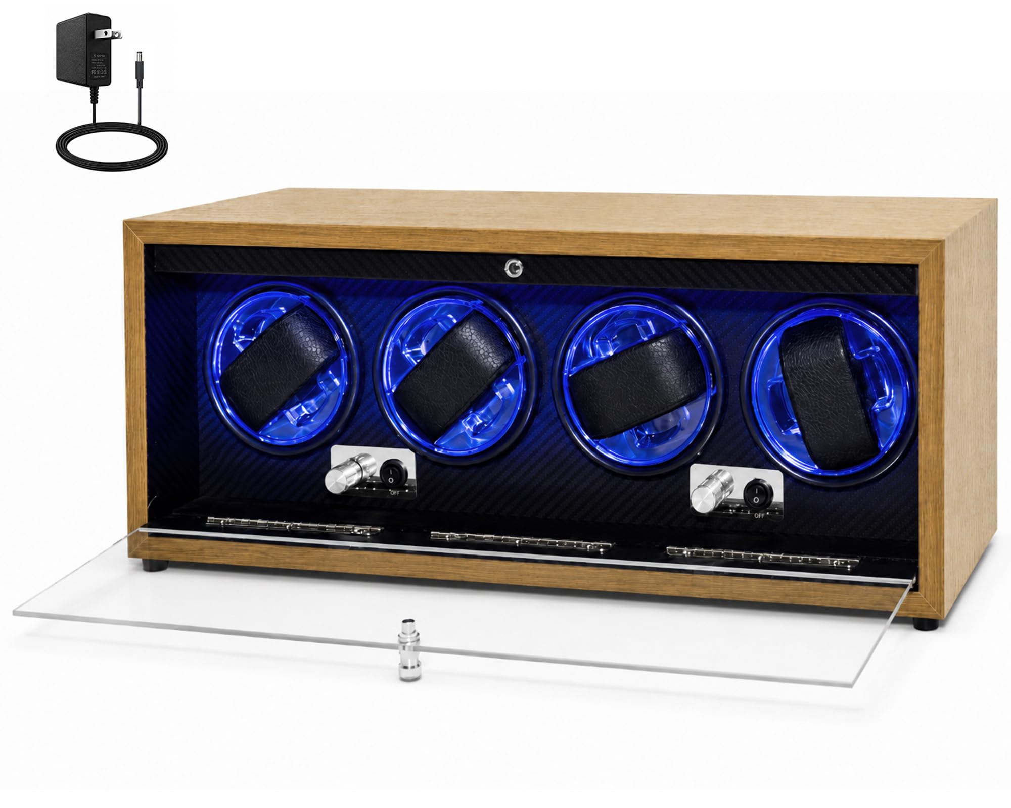 Photo 1 of Lieinw 4 Slots Watch Winder for Automatic Watches, Walnut Winding Watch Box with Blue LED & Japanese Quiet Motor for Rolex and Auto Watches, Wooden Rotating Watch Case Used for Display, Storage & Gift
