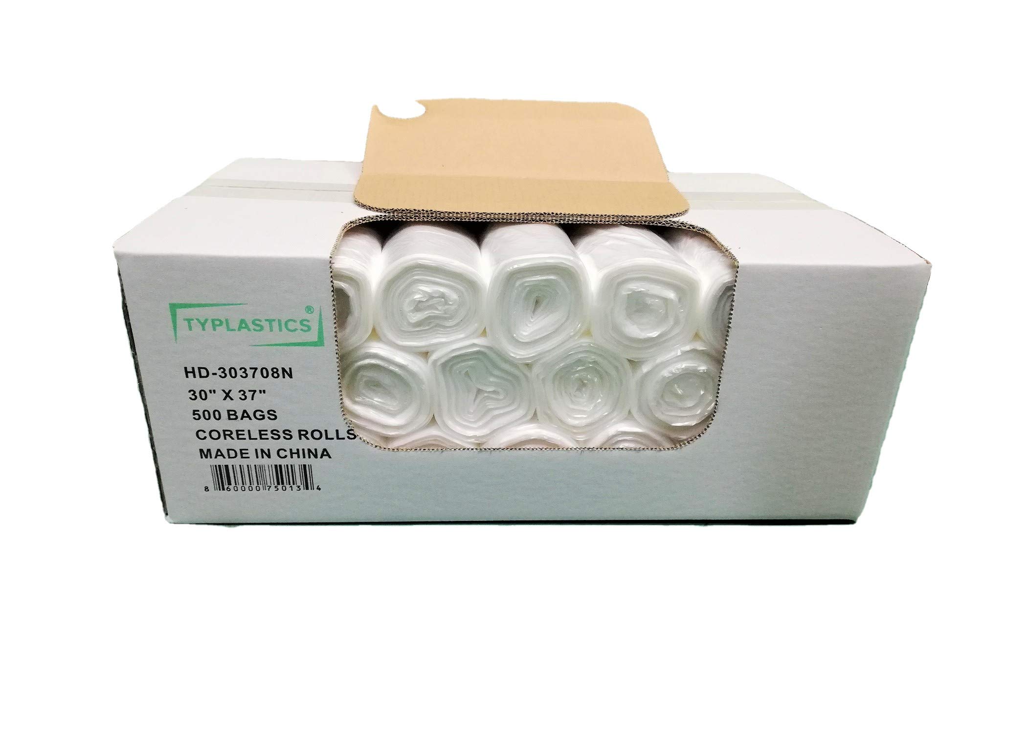 TYPLASTICS 20-30 Gallon Clear Trash Can Liners - 30" x 37" - High Density Garbage Bags - Case of 500 - Multipurpose for Office, Outdoor, Recycling, Industrial and Commercial