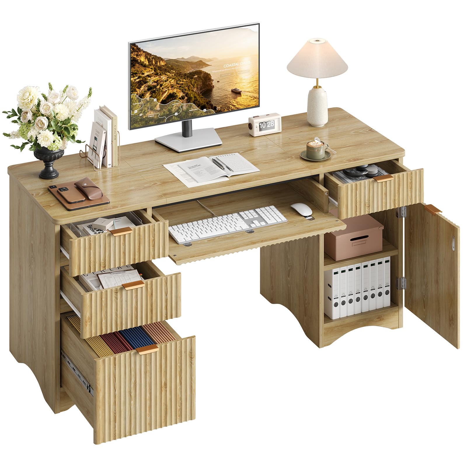 Amazon.com: Bestier 63 Inch Home Office Desk with Drawers, Fluted