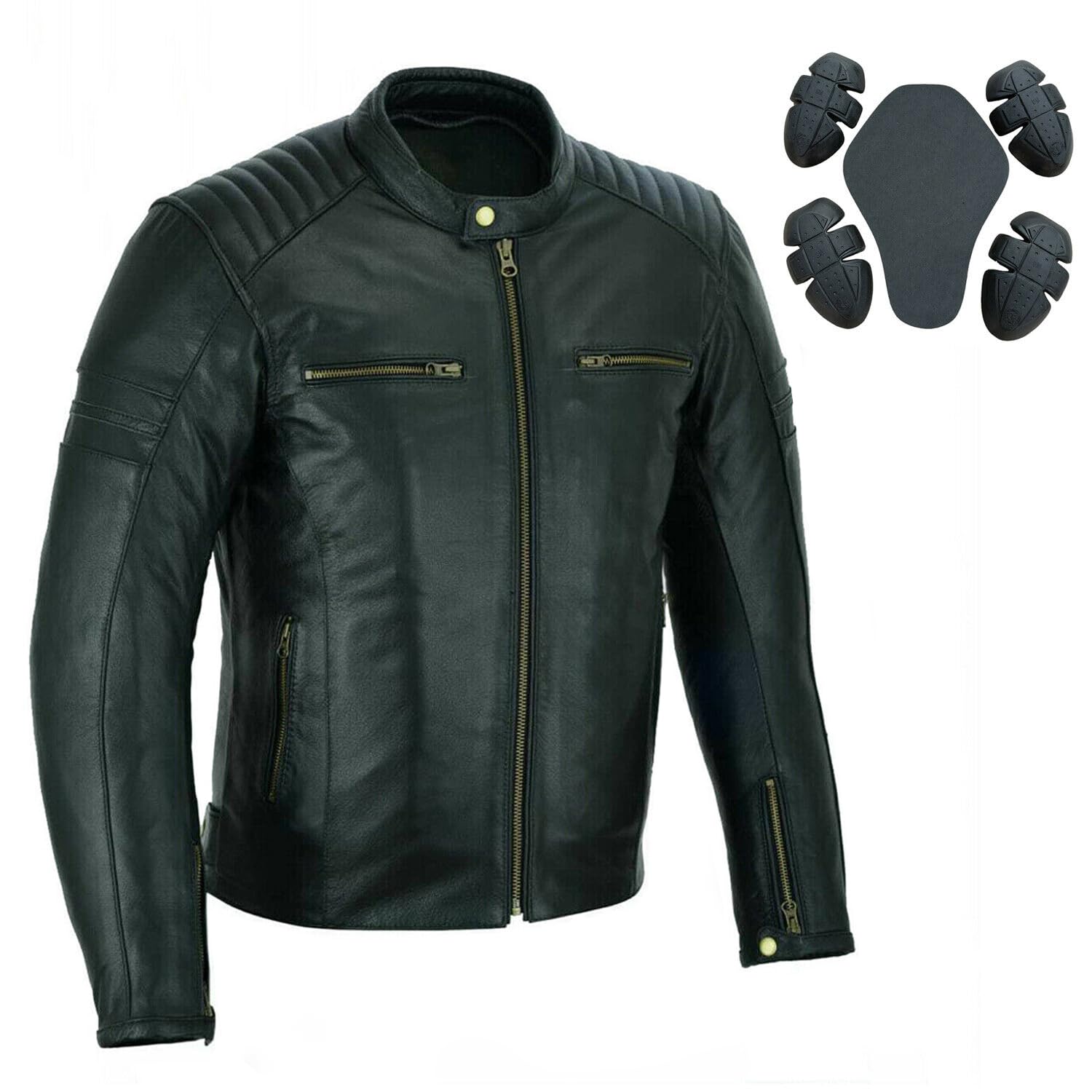 Bikers Gear Australia Men's Black Bikers Gear Leather Motorcycle Jacket - Cafe Racer Motorbike Jackets For With Genuine Biker Ce Armour Genuine Leather Jacket For Weather Resistant (As8, Alpha, X_l, Regular, Regular, )