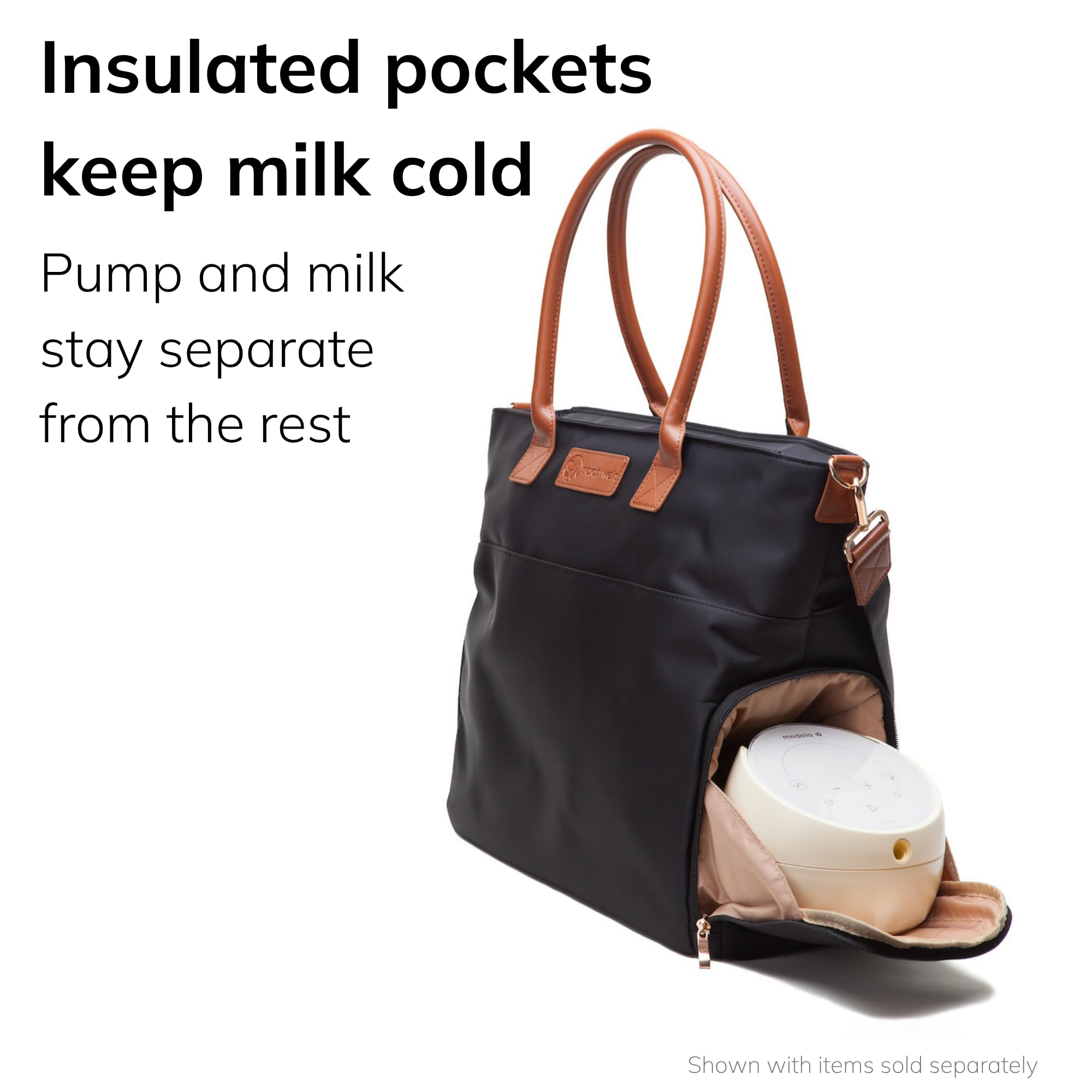 Abby Sac fourre-tout pour tire-lait avec sangles en cuir véritable – Sac de pompage élégant avec poches isothermes, rangement pour ordinateur portable et intérieur facile à nettoyer – Pour le travail