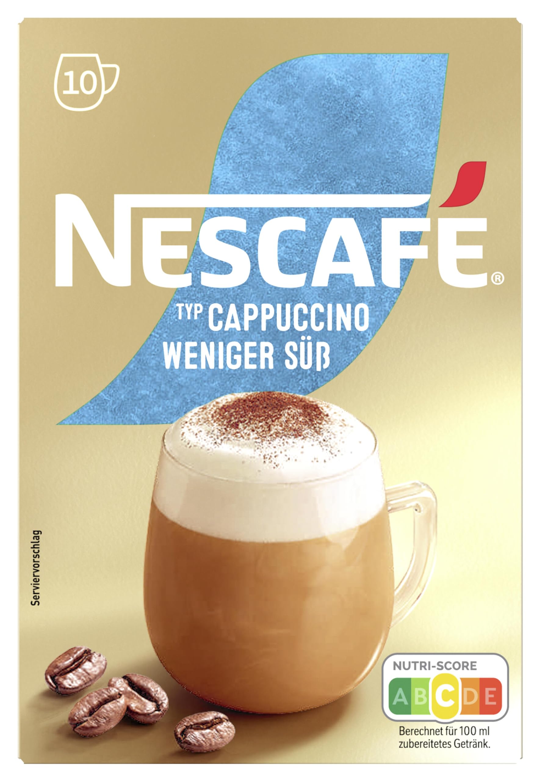 NESCAFÉ GOLD Typ Cappuccino Weniger Süß, Getränkepulver aus löslichem Bohnenkaffee, koffeinhaltig, 1er Pack (1 x 10 Sticks à 12,5g)