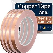 Kraftex Copper Tape 3/16 1/4 5/16 and 3/8 inch x 55ft 4pk. Copper Foil Tape for Stained Glass Soldering with Conductive Adhesive. Great Shielding for Guitars, EMI Shielding, Jewlery Making and Crafts