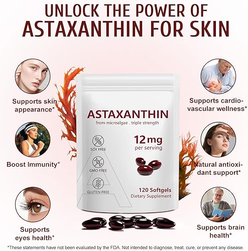 Miniatura 4 de Astaxantina 12 mg, 120 cápsulas blandas, suministro para 4 meses, suplementos antioxidantes de astaxantina premium con actividad antioxidante, apoya