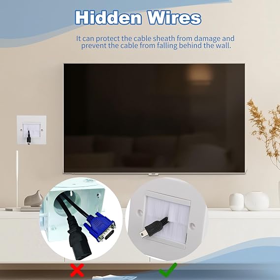 Trunking Brush Socket Single Gang White Cable Brush Wall Plate Faceplate