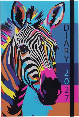 2027 A5 Daily Planner Diary, Softcover with Elastic Closure, Neon Zebra