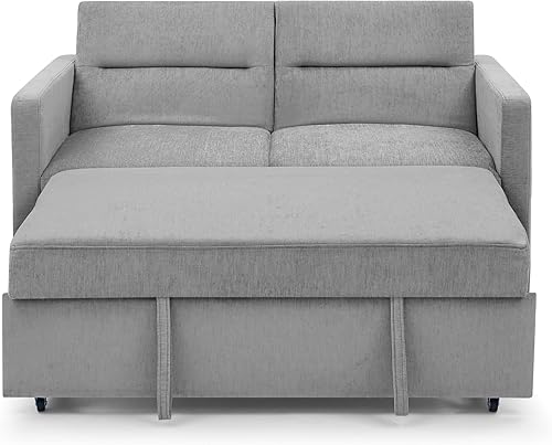Miniatura 4 de Sofá cama convertible moderno de 54.5 pulgadas, dos bolsillos laterales, tela gris con cama extraíble, sofá biplaza y respaldo ajustable para sala