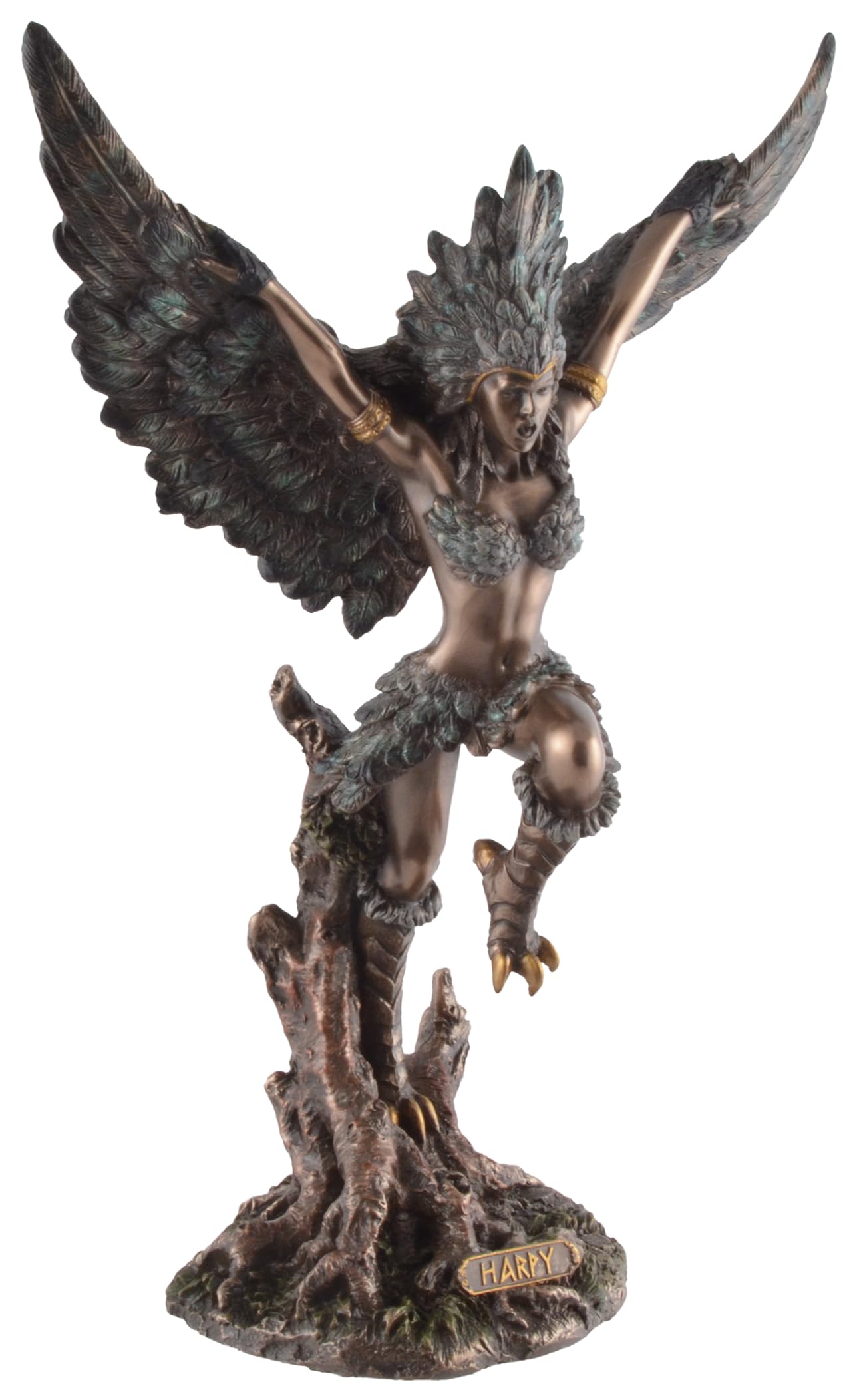Harpie grecque Veronese en pierre bronzée, sculpture mythologique haut de gamme peinte à la main