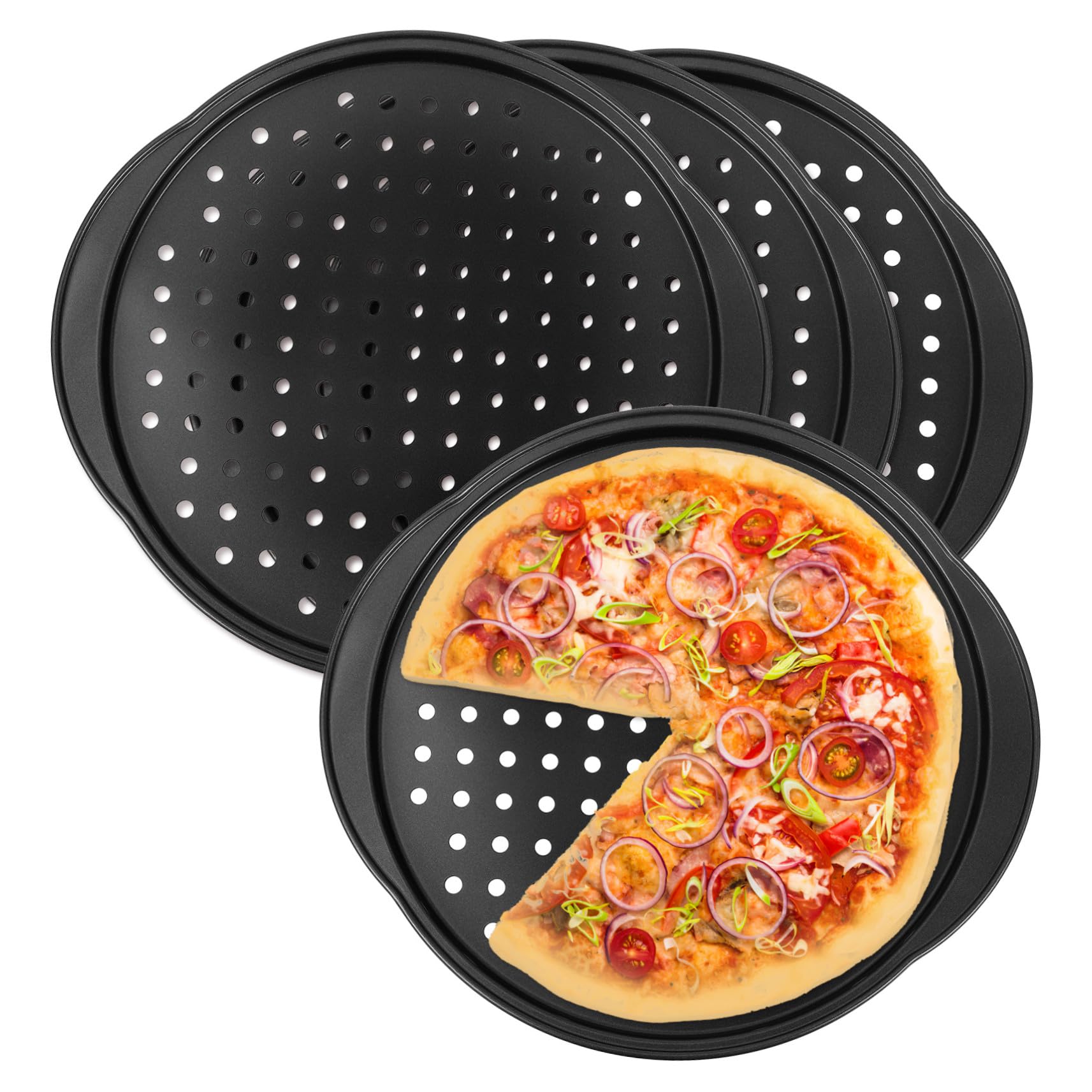Rundes Pizzablech 4 Stück 35,5x32x1,3cm aus Kohlenstoffstahl