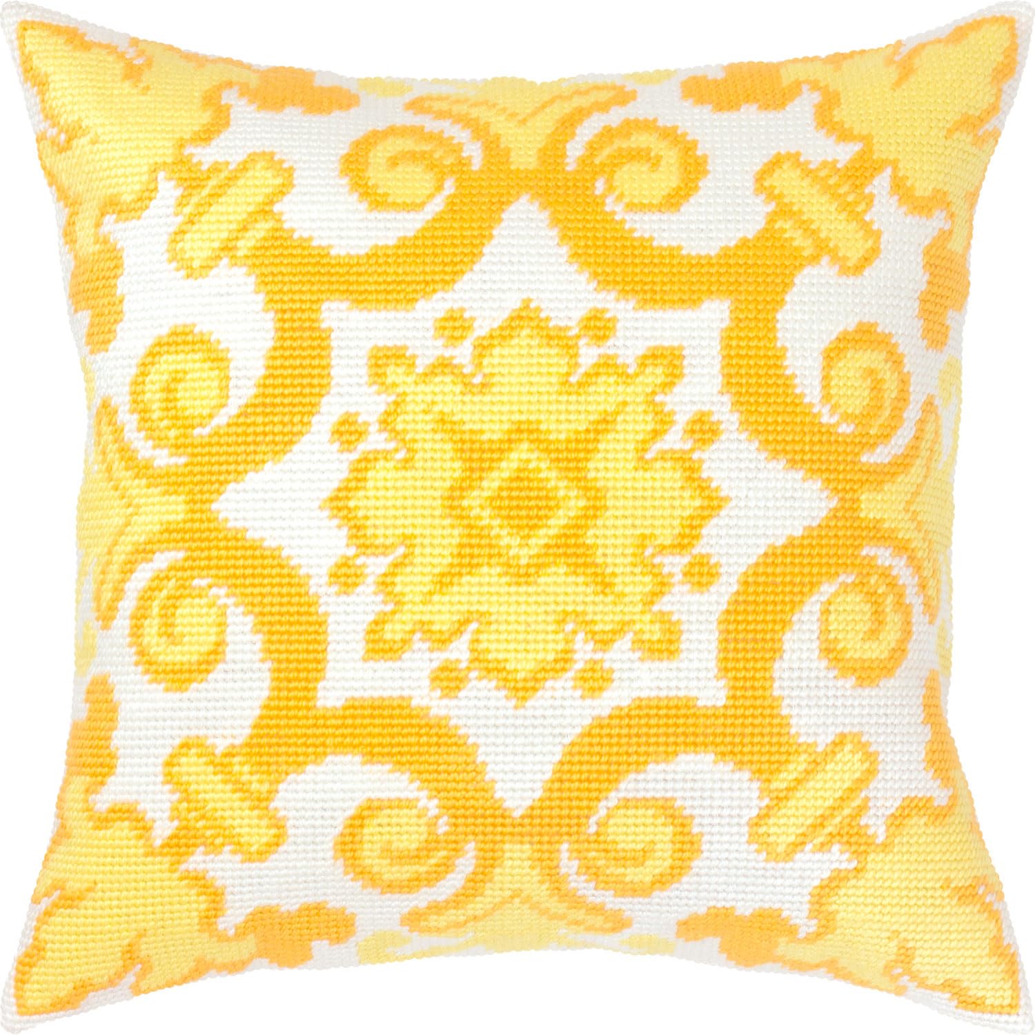 Brvsk Ornamental Embroidery Kit for Adults and Beginners — Yellow Ornament 16??×?16? with Clear, Precise Printed Design on Cotton Canvas; Includes 2 Needles, Yarn, and Easy-Read Chart