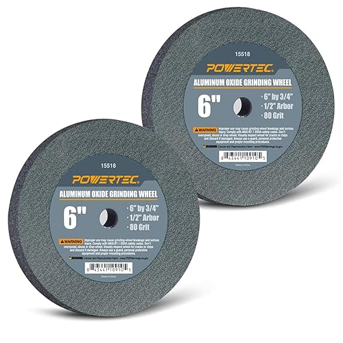 Miniatura 7 de POWERTEC 15512 Muelas abrasivas de banco y pedestal, 8 pulgadas x 1 pulgada, eje 58, grano 80, molinillo de banco de óxido de aluminio blanco para