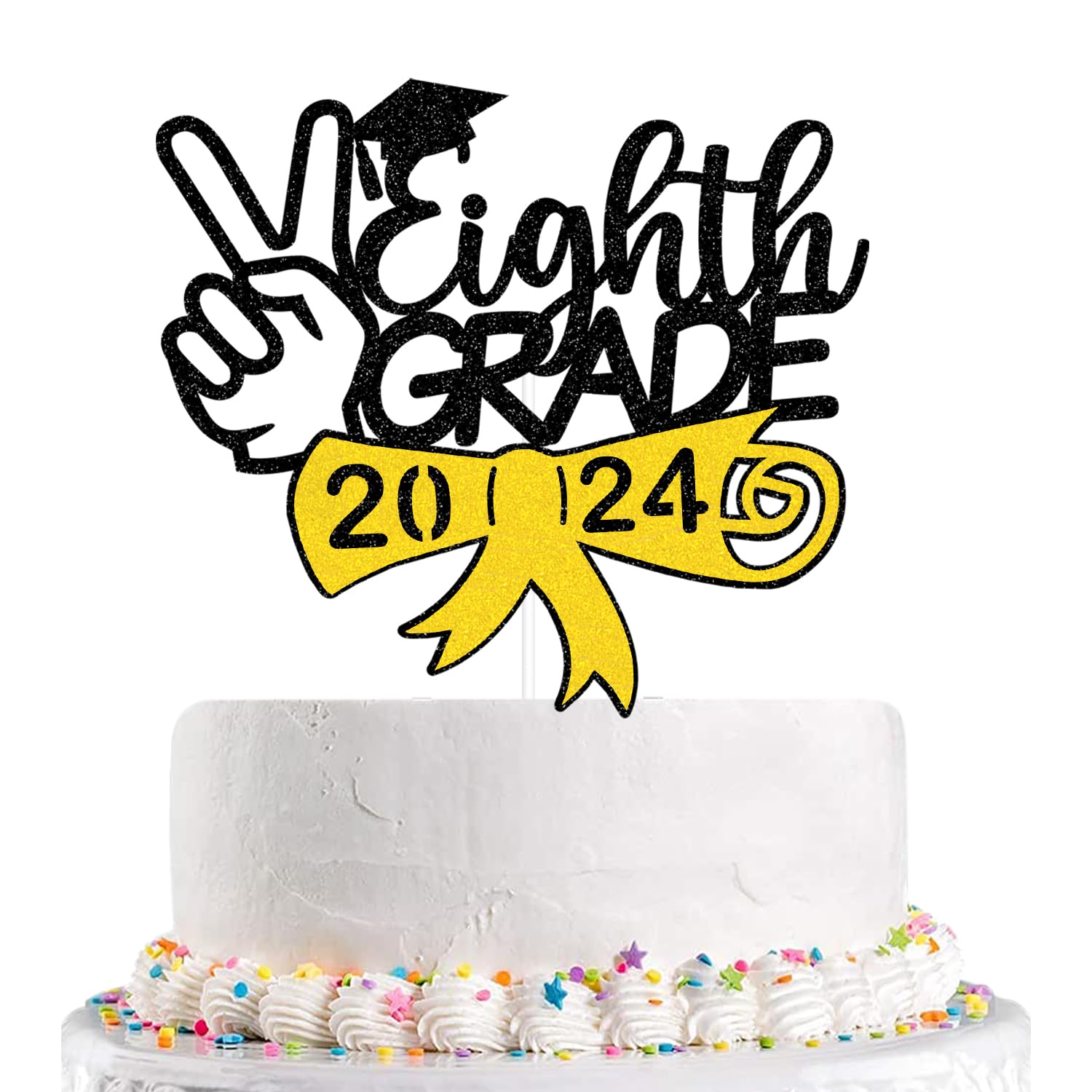 Purple 8th Grade Graduation Cake Topper - 2024 Grad Decor, Glitter Paper, Pre-Assembled - View #2