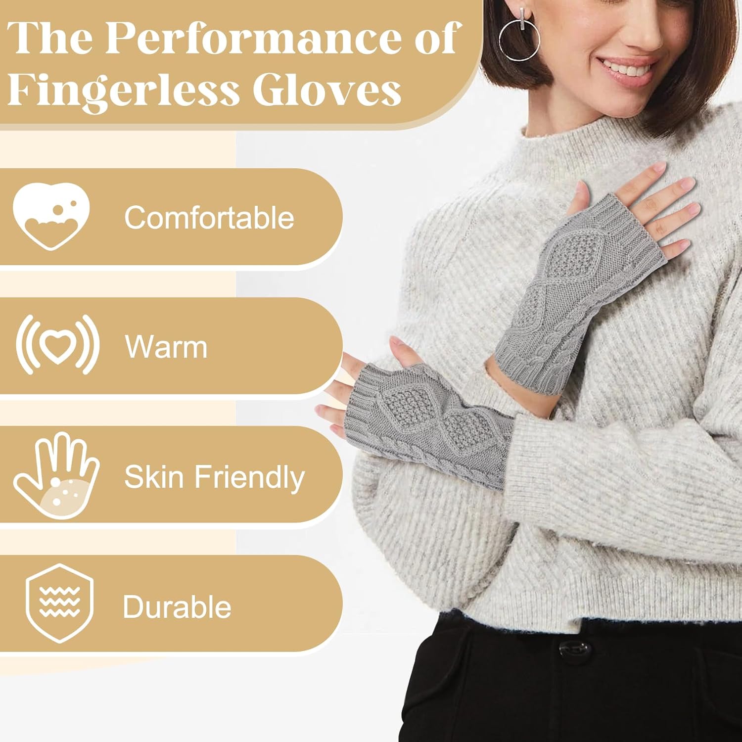 Justay Women Winter Warm Knit Fingerless Gloves Hand Crochet Thumbhole Arm Warmers Mittens - Image 4