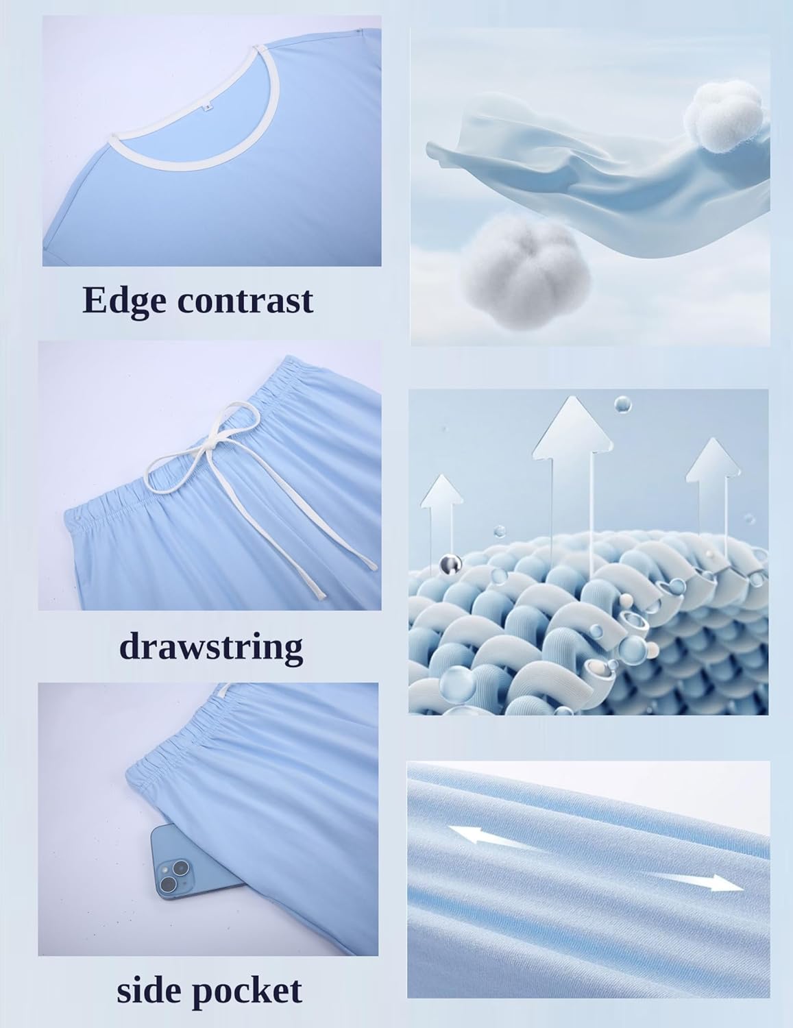 Ekouaer 100% Cotton Pajama for Women Short Sleeve Pj Top With Long Pants 2 Piece Lounge Set with Pocket - Image 4