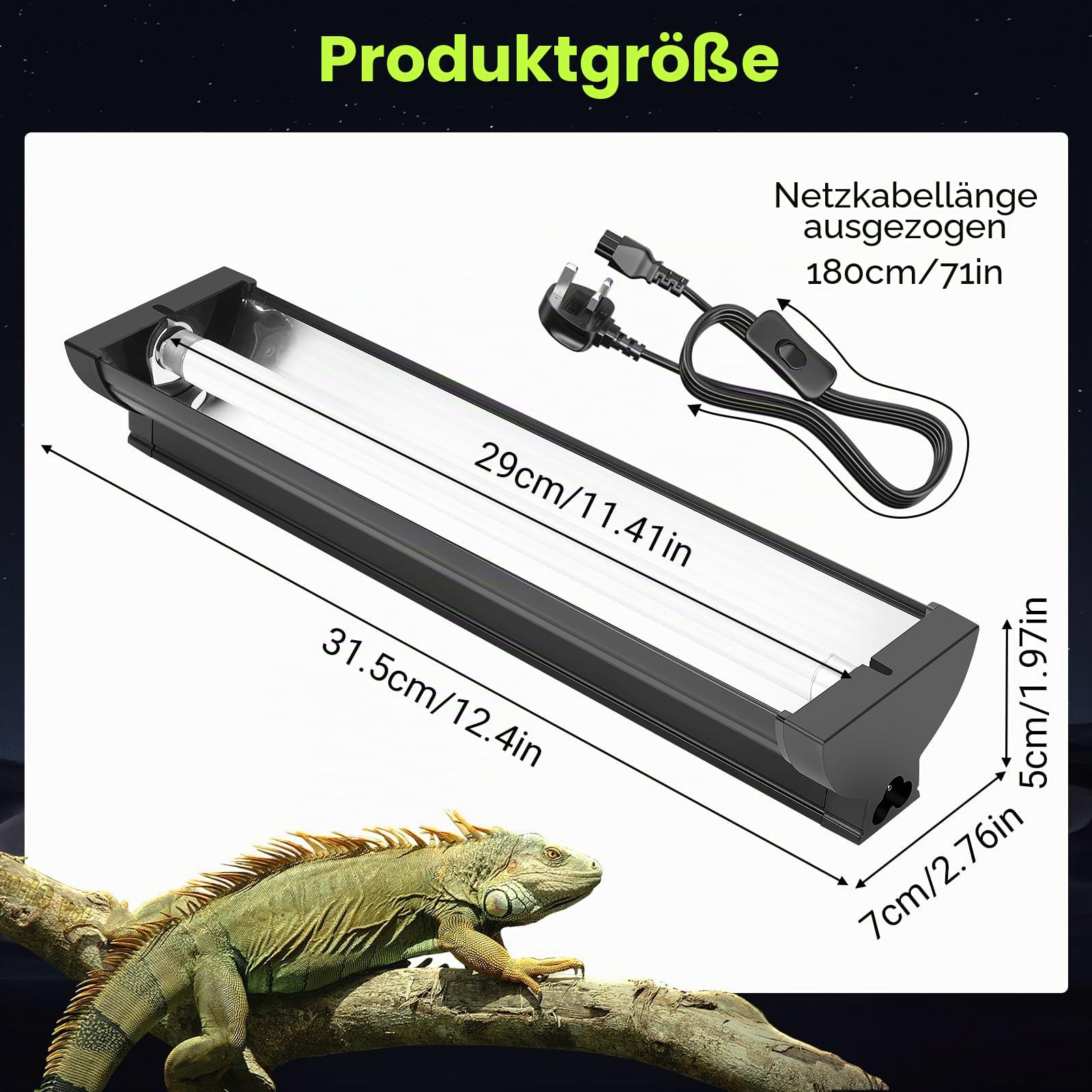 T5 UVB-Licht-Reptilien-Set 10% UVB 30% UVA 31,5 cm Hochleistungshalterung für Bartagamen Eidechsen Schildkröten