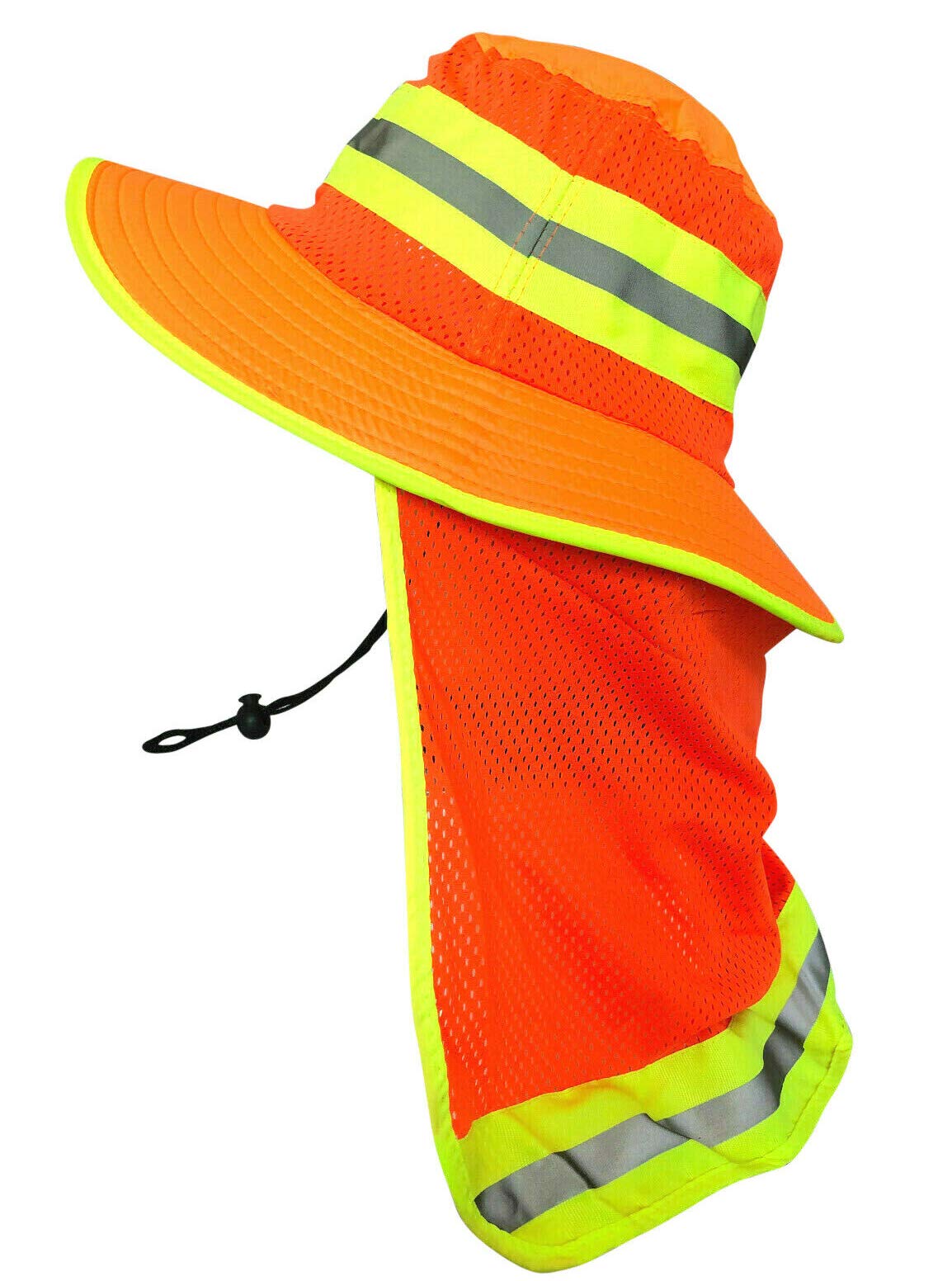 Men High Visibility Reflective Sun Hat with Neck Flap Wide Brim Boonie Hat Bucket Cap