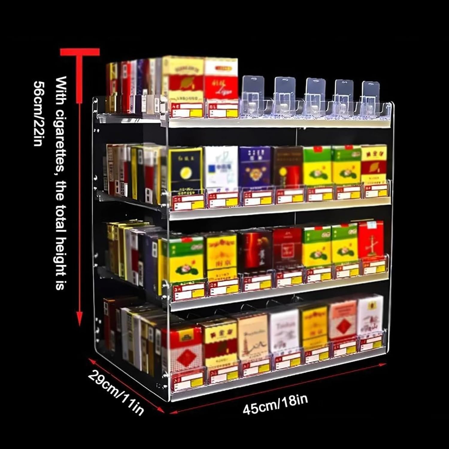 Acrylic Cigarette Display Rack - Automatic Dispenser Organizer for Supermarkets - Retail Showcase Holder (45x29x56cm) - Efficient Cigarette Pusher for Easy Access image 2