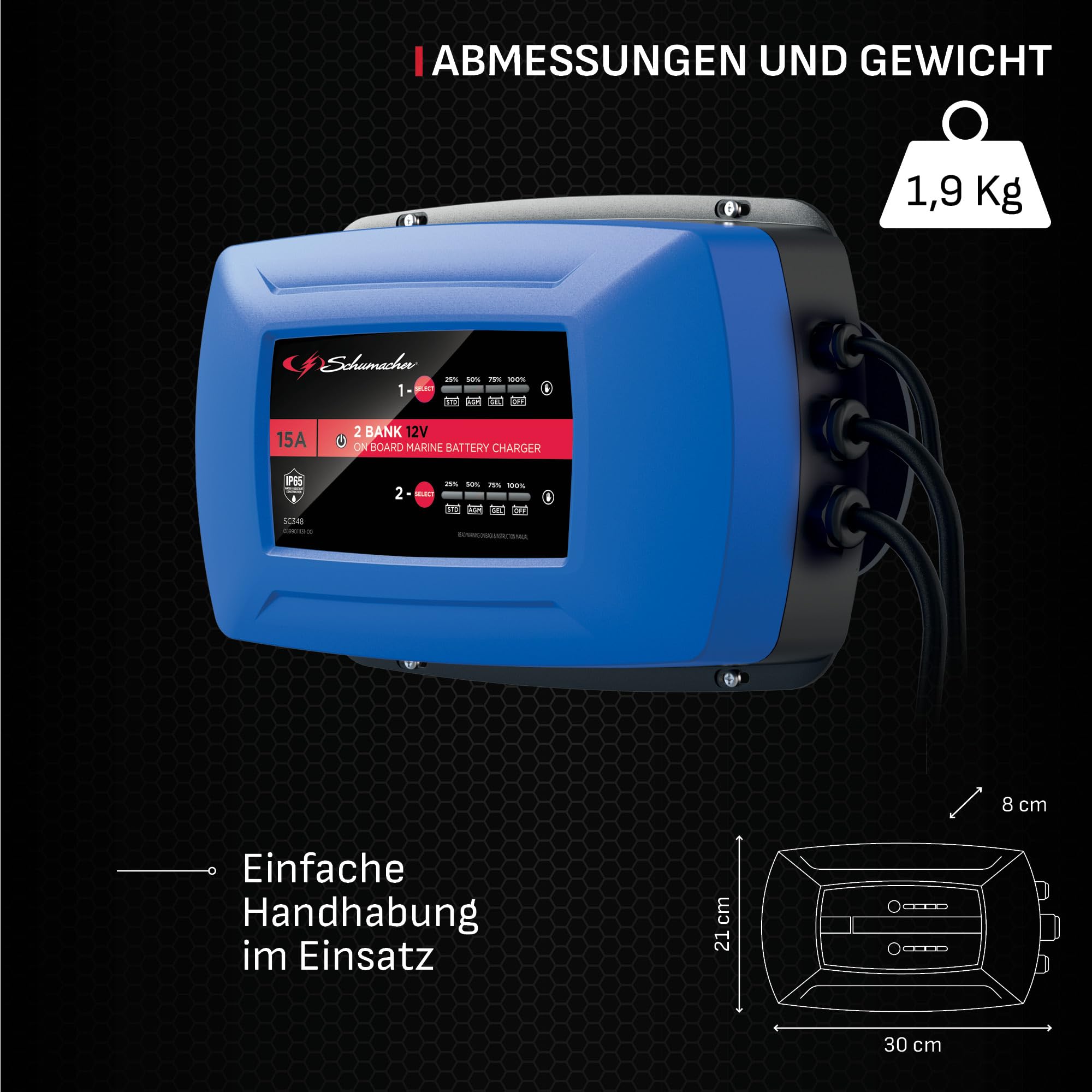 Schumacher Electric SC348-15A Ladegerät für 2 x 12V Batterien gleichzeitig - Für Boot, Van, Wohnmobil - Intelligente Erhaltung - Digitalanzeige