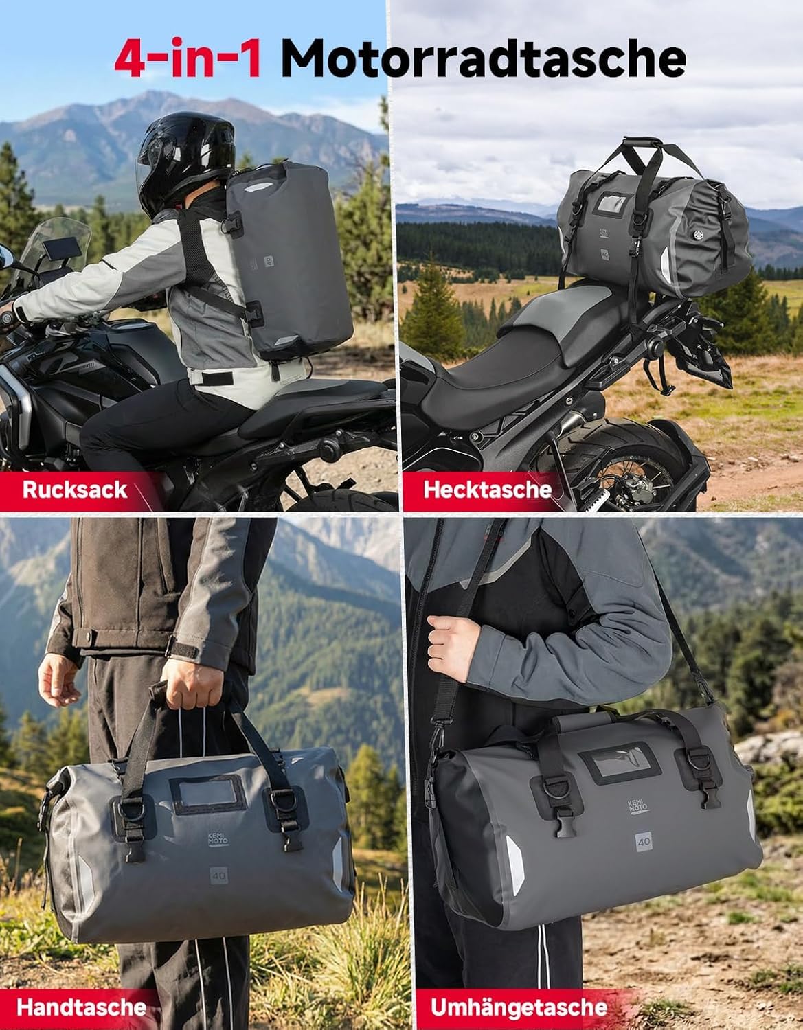 Sacoche Arrière Moto 40L Étanche PVC Réfléchissant Sac de Selle