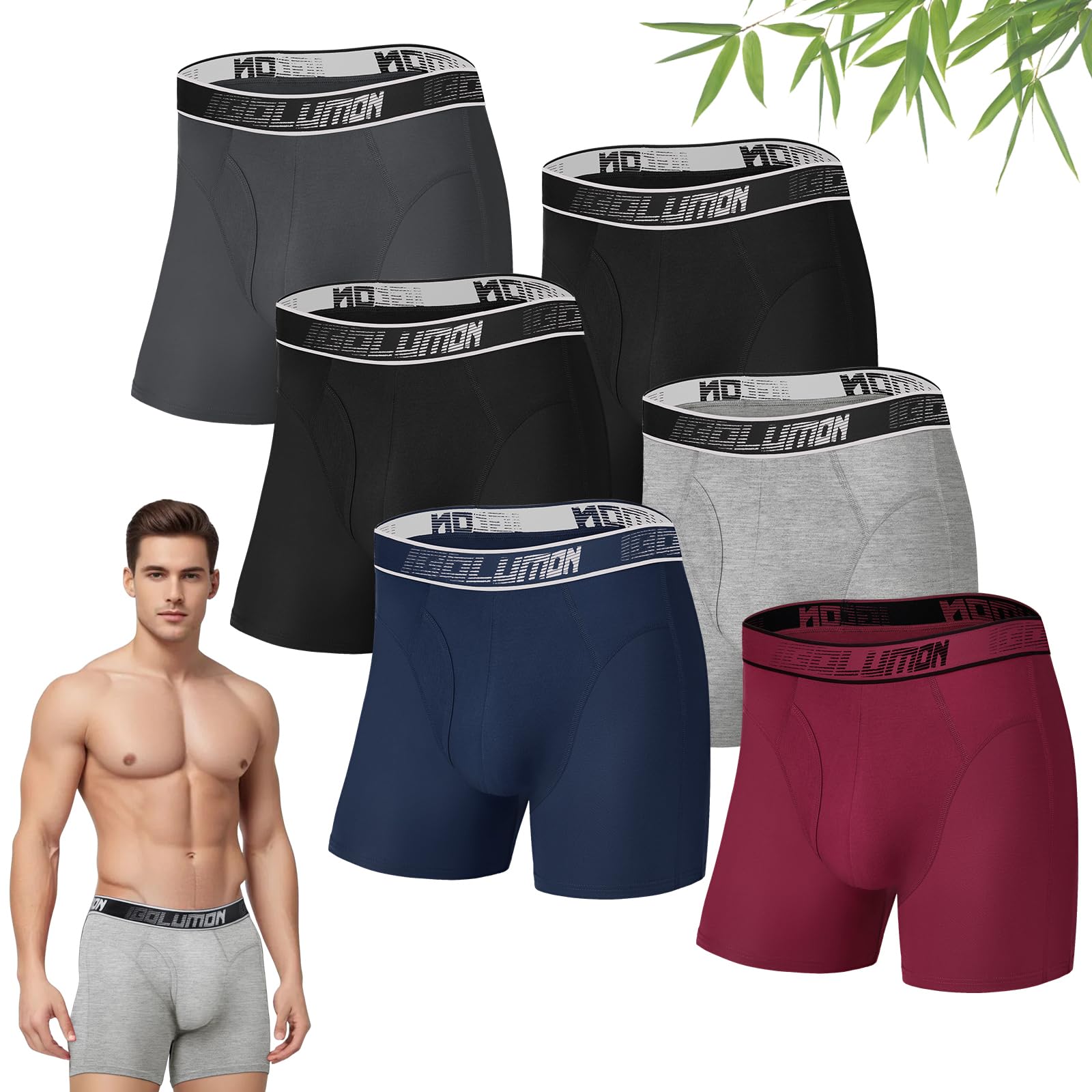 IGOLUMON Bambus Boxershorts Herren 6er Pack, Ohne Kratzenden Zettel Unterhosen Männer, Atmungsaktive und Weiche Unterwäsche mit Elastischem Bund (Gr. M - 2XL)