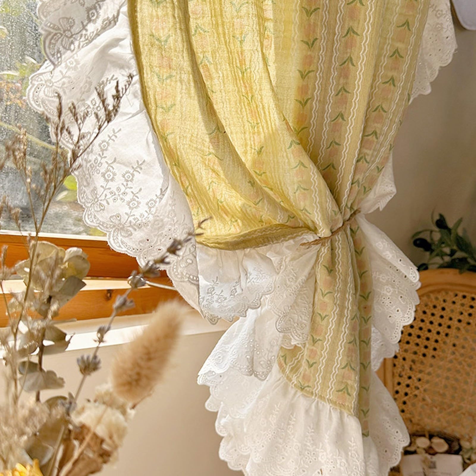 Pannello per Tende Velate Gialle Stile Cottage Vintage for Soggiorno