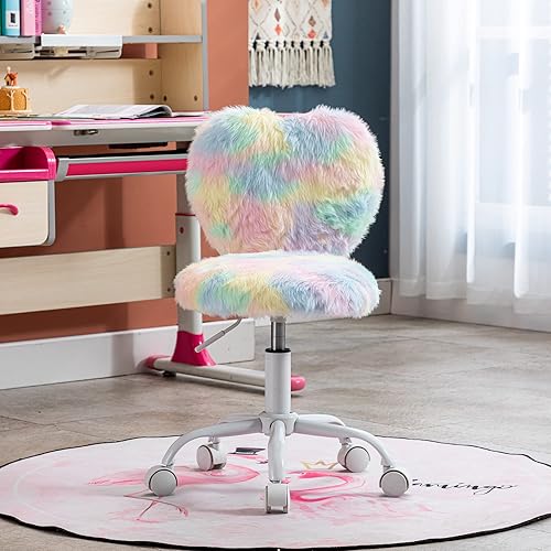 Miniatura 2 de DM Furniture Linda silla mullida para niños, cómoda silla de escritorio de estudio, silla de trabajo para computadora, silla giratoria de piel