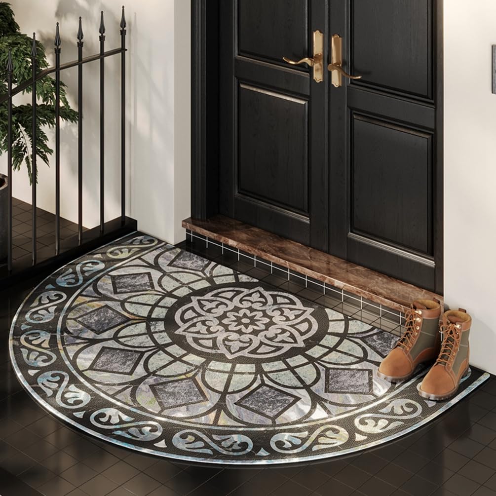 LIKETN Half Round Inside Front Welcome Mat Non-Slip Heavy Duty Indoor Outdoor Doormats Low-Profile High Traffic Areas Entry Rug Semi Circle Decor Door