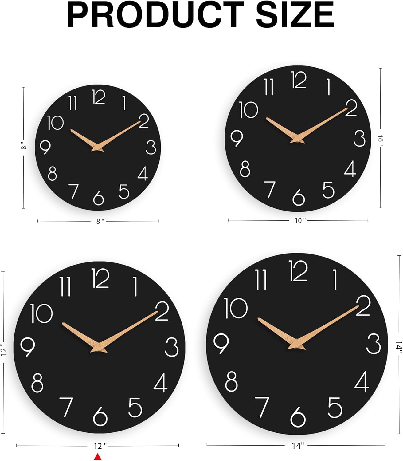cicininc Wall Clock, 12 Inch Wooden Silent Non-Ticking, Decorative Battery Operated Wall Clocks for Bedroom, Kitchen, Home, Living Room, Office, School, Hotel (Black)