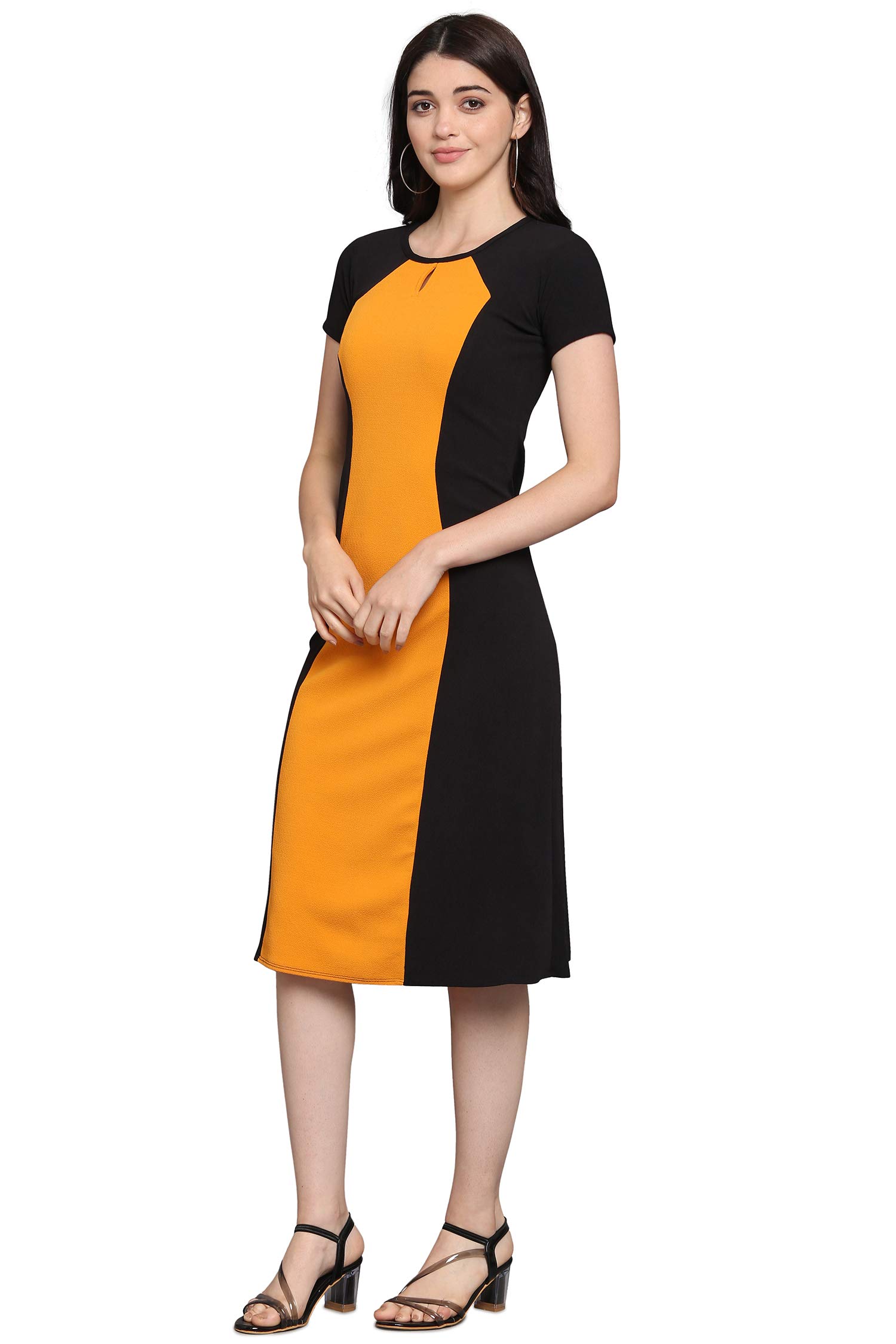 Purvaja Womens Fit & Flare Dress(Lucy-054-Yw-Bl_Yellow-Black_Xx-Large)