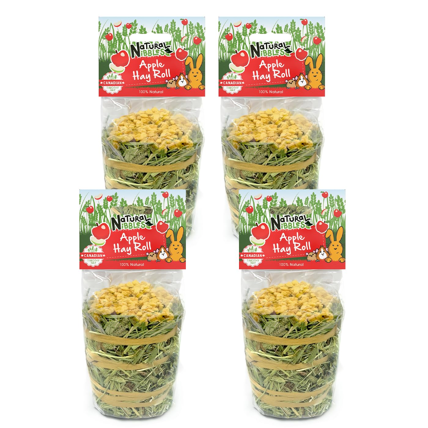 Natural Nibbles Timothy Hay Roll - Apple | Pack of 4 | Canadian Timothy Hay Enrichment Treat for Rabbits and Small Pets, 100% Natural Forage