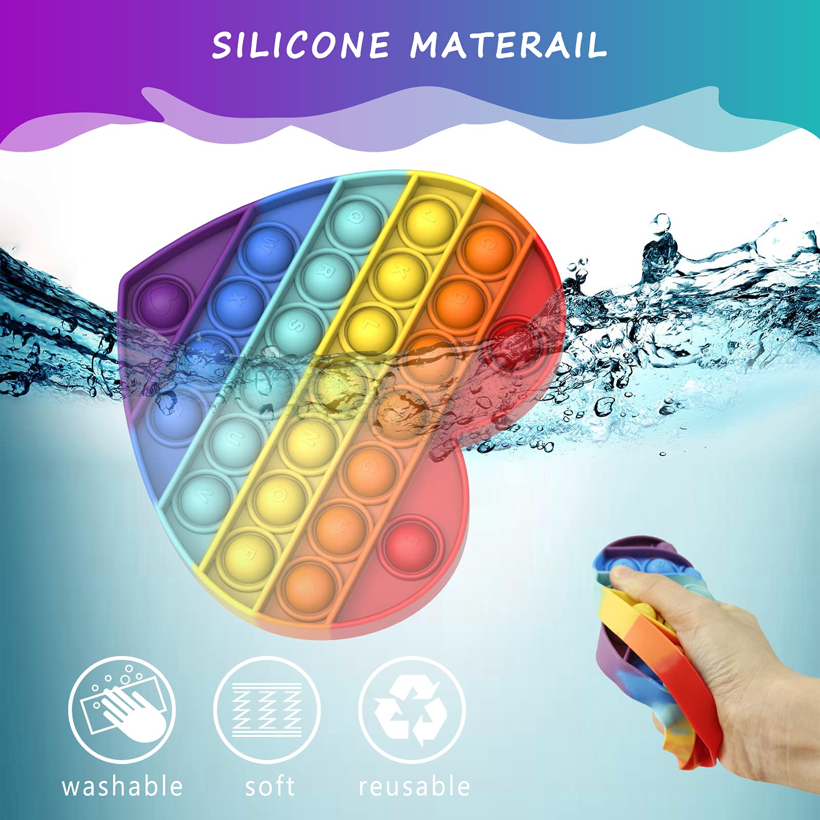 Bdwing Silicone Push e Pop Bubble Sensory Fiddling Toy, Ansia di Soccorso Finger Toy Autismo Bisogno Speciali Unpacking Stress Relief per Bambini e Adulti(Multicolore-Heart)