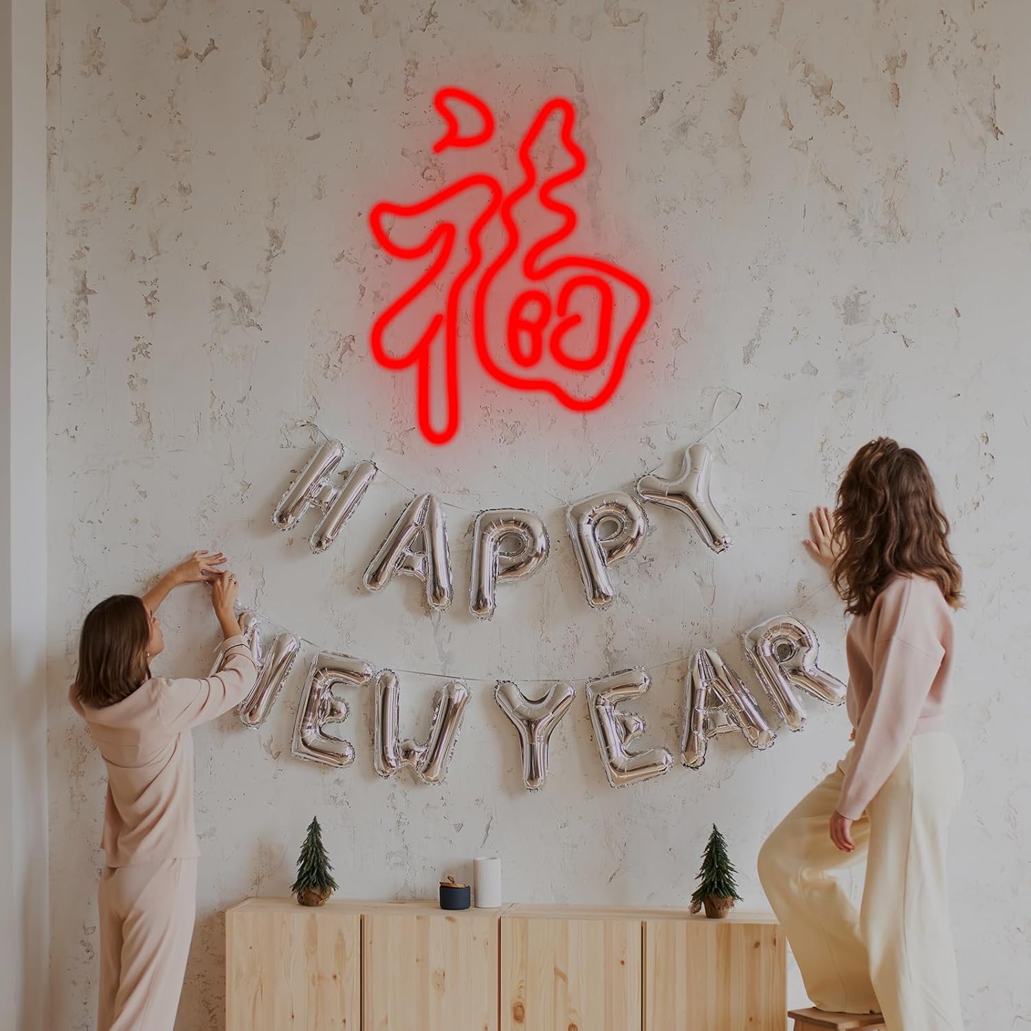 Happiness LED Light Sign Chinese Character "福" Led Strip Lights USB Port 5V Led Neon Signs for Wall Decor Bedroom Restaurant Storefronts Bars Offices Good Luck Gift 15.3 x 11.8in