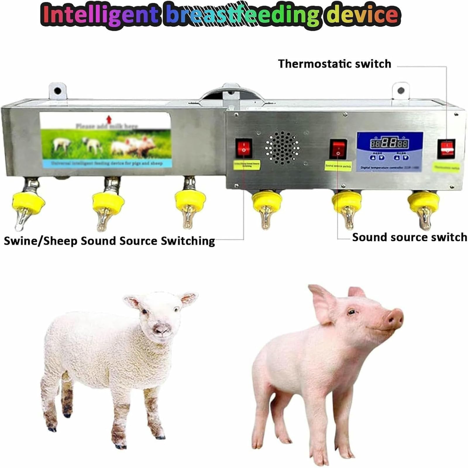Comederos automáticos de pezones para lechones y corderos, alimentador de leche con sonido simulado, ideal para la cría de granja y gestión de la lactancia del ganado, paquete de 6