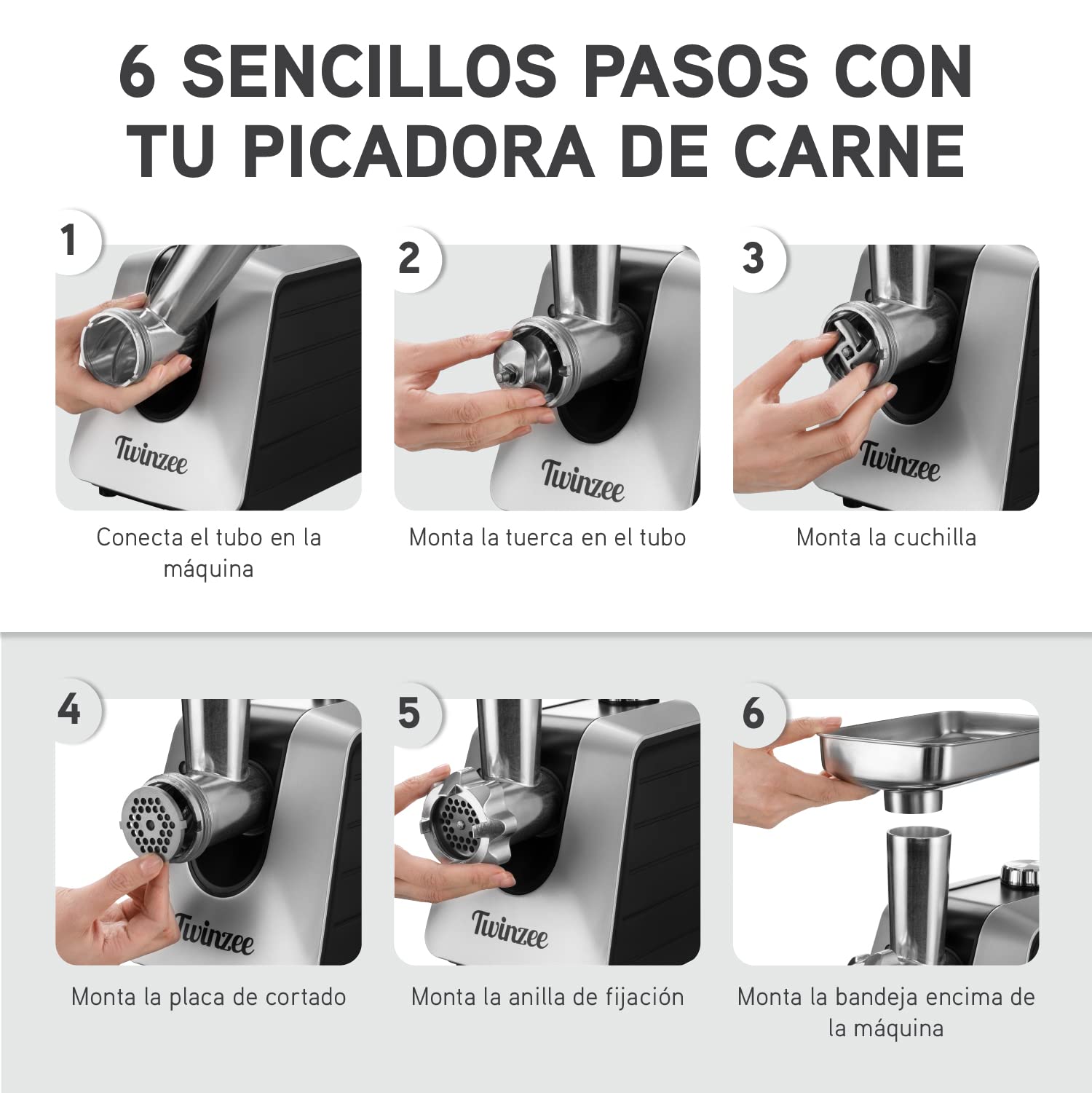 Picadora de Carne Eléctrica 1500W (Negro) - Para Carne y Salchichas - Robot Cocina, Picador de Carne con 3 Placas de Corte y 3 Boquillas para Salchichas - Picadora Profesional