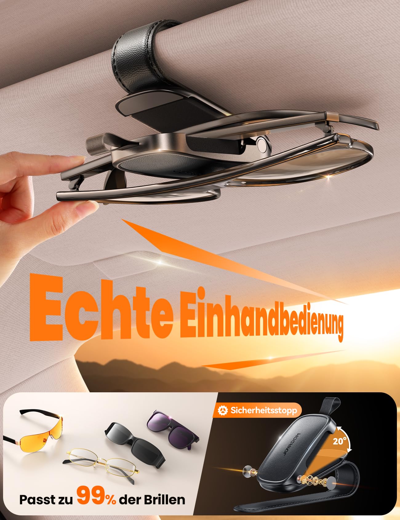 JOYROOM 2026 Upgrade 2 Pack Porta Occhiali Auto, Magnetico Porta Clip Occhiali da Sole, Universale in Pelle Clip Sole per Occhiali Compatibile con Tutti Gli Occhiali (Nero)