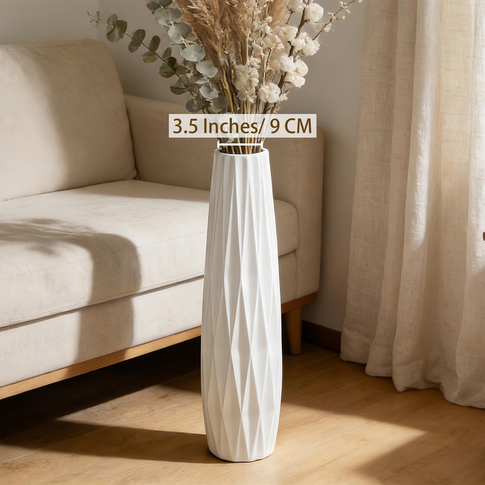 Weiße Keramikvase Bodenvase 24 Zoll/60 cm hoch Boden Blumenvase Halter dekorative große Vasen für Tisch Tafelaufsätze Regal Home Decor Wohnzimmer getrocknete Blumen Arrangement einfache Vase